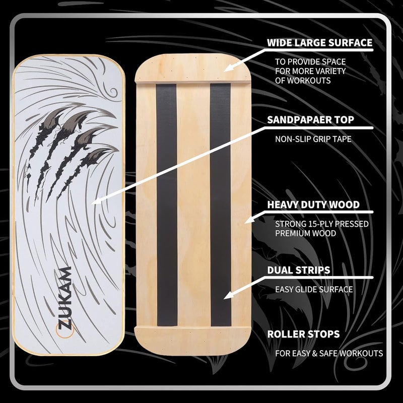 ZUKAM Balance Board Trainer, Wooden Balancing Board with Workout Guide to Exercise and Build Core Stability, Wobble Board for Skateboard, Hockey, Snowboard & Surf Training - Image 3